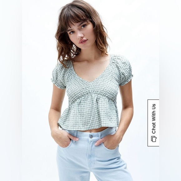 NWT PacSun LA Hearts V-Neck Babydoll Top green cropped peplum size small - Picture 1 of 9